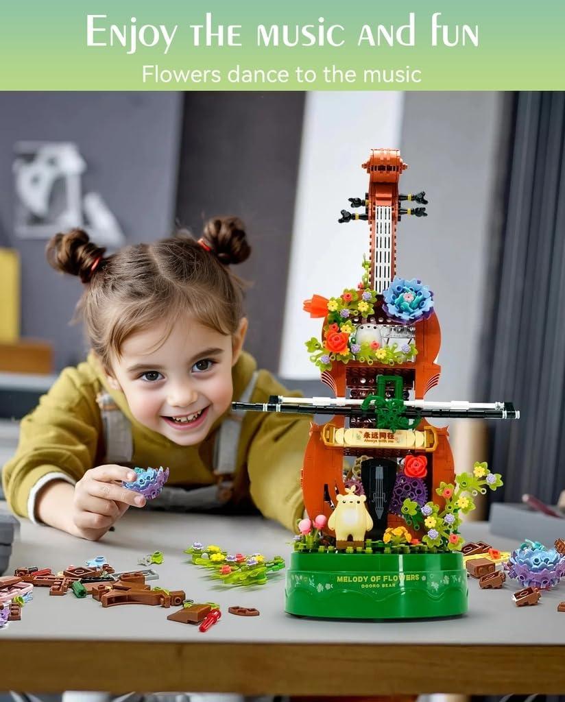 Violin Flowers Music Box Building Block Kit Gift