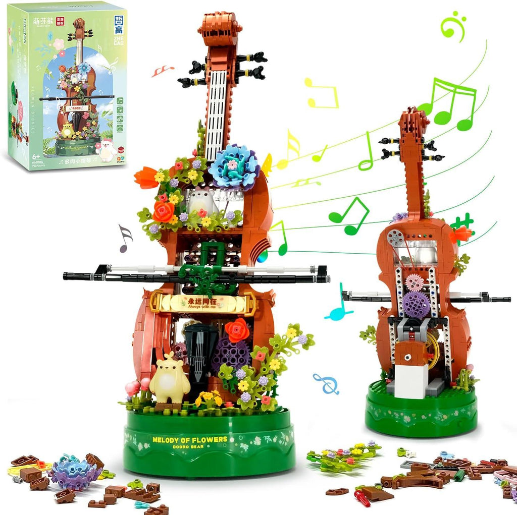 Violin Flowers Music Box Building Block Kit Gift