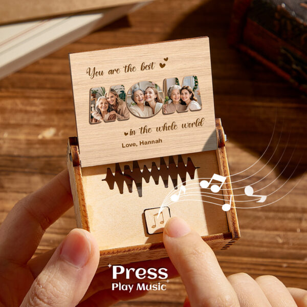 Personalized Wooden Photo Music Box Custom Best Mom Music Box Gift for Mother